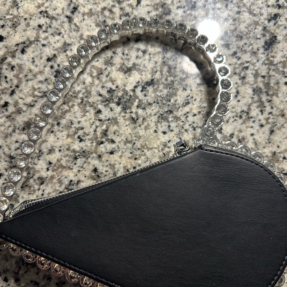 Elegant Black Handbag with Crystal Handle